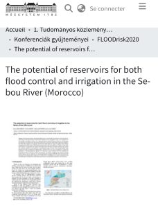دراسة علمية منشورة ضمن أشغال مؤتمر FLOODrisk 2020، بخصوص تدبير السدود بحوض سبو